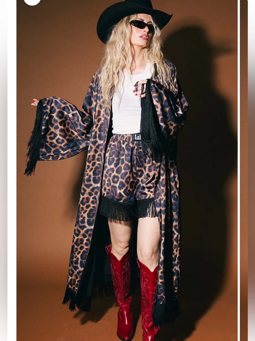 Dressed in lala I Love Your Aura Leopard Fringe Kimono, S/M